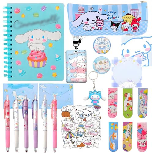 Schulbedarf Schreibwaren Set Kinder Cartoon, Niedliches Büromaterial Geschenke Schulsaison inklusive Notizblock,Federmäppchen,Aufkleber,Kugelschreiber,Lesezeichen,Abzeichen,etc Geschenke (San-Co)