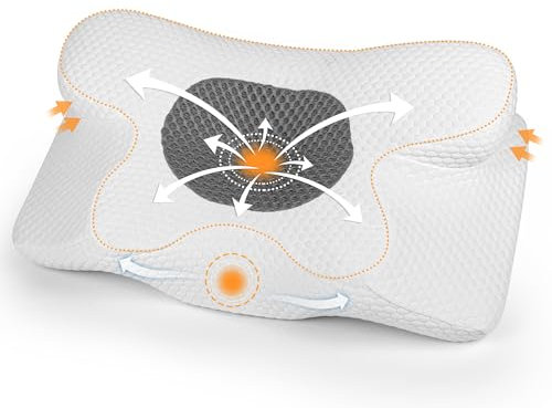 Gaethra Almohada Cervicales y Cuello, 2 in 1 Almohada Antironquidos para Aliviar el Dolor de Cuello y Espalda, Almohada Ortopedica y Ergonomica para Dormir de Lado y Boca Arriba-63 x 12/9 x 34 cm