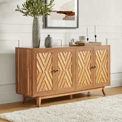 HULALA HOME 145 cm Mid-Century Sideboard with Adjustable Shelves, Walnut