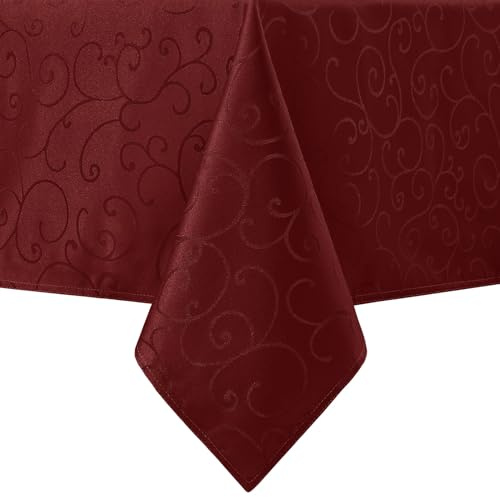 Romanstile Extra Large Red Christmas Tablecloth 140 x 300 cm, Water-Repellent 210GSM, Wipeable, Stain Resistant Tablecloth for Holiday Dining, Party, New Year, Wedding, Elegant Atmosphere