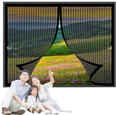 Moustiquaire Porte Fenetre 80 x 115 cm Joint Magnétique de Haut en Bas avec Fermeture Automatique Rideau Porte Anti Insectes pour Les Fenêtre de Multi Types, Noir
