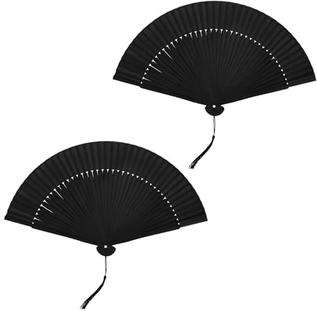 iCovalescent 2 Pezzi Ventaglio a Mano Pieghevole, Nero Mano Pieghevole Ventilatore, Ventilatore in Stoffa Orientale per Ballo, Festa, Regali di Nozze per Decorazione