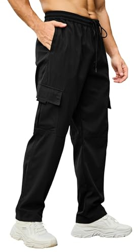Pantalones de trabajo tipo cargo para hombre, a la moda, informales, parte inferior de chándal, ligeros, cintura elástica, elásticos, joggers para hombre M-4XL, Negro, XL