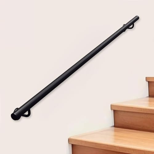 Renmlion Points Courants en Fer forgé en métal pour escaliers｜100cm 1.5m 2m 300cm 4m Rond Barreaux de Support d'escalier de Support Bar de la Tige｜Kit de Rails à Main en Rampe Mural(120cm)