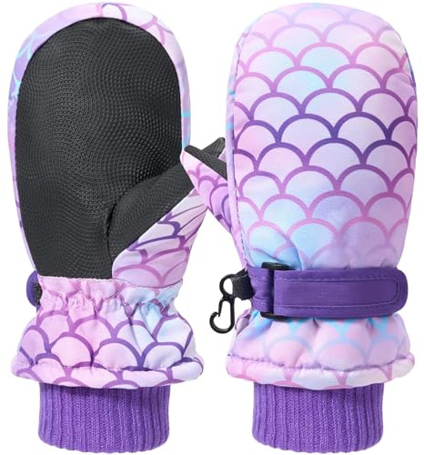 WAWSAM Kinder Ski Handschuhe Fäustlinge wasserdichte Winter Handschuhe Winddichte Warm Fleece Fahrradhandschuhe (Lila, 3-6 Jahre)