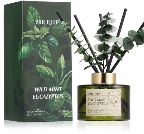 Airkeep Difusor de Aromas 200ml, Ambientador Hogar Wild Mint & Eucalyptus, Difusor de Fragancia, Ambientador para Habitaciones, Baños, Oficinas, Armarios