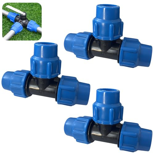 MDPE 25 mm x 25 mm x 25 mm T-kompressions-T-kontakter PN16 för PE80, PE100 rör, 3-delat set, hållbart och certifierat för dricksvatten