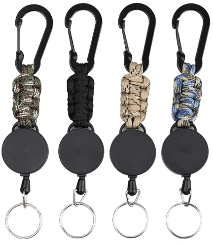 ZoeWei Lot de 4 porte-clés rétractables, avec câble en acier extensible de 45 cm, lanière extensible, mousqueton
