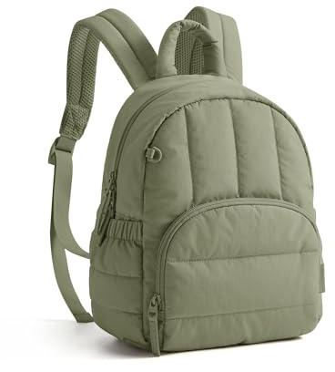 BAGSMART Mini Backpack for Women, Lightweight Puffer Small Backpack Purse, Quilted Casual Travel Daypack, Cute Water-Resistant Bookbag for Daily, Olive Green