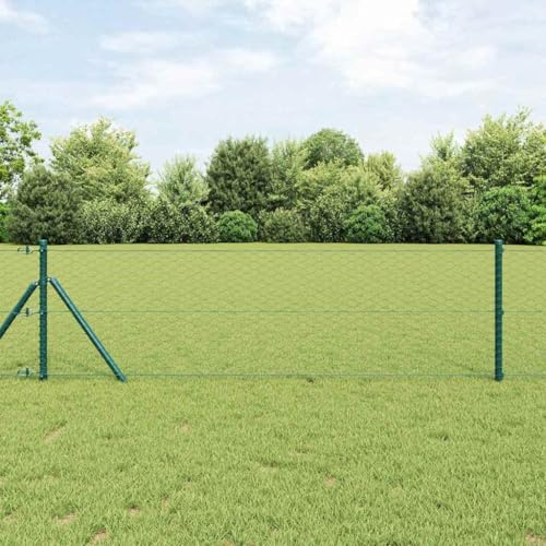 Valla de estacas para el jardín, valla con postes, verde, 0,6 x 10 m, acero recubierto de PVC