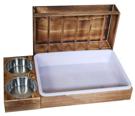 Heuraufe Mit Katzentoilette Für Kaninchen | Heuraufe Aus Holz Mit 2 Näpfen Und Toilette | Futterspender Für Kleintiere (Kaninchen, Chinchillas, Hamster) – Abfallfrei