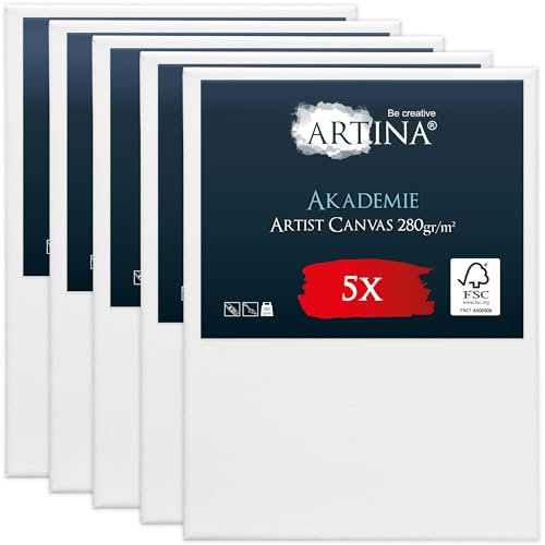 Artina Set de 5 Canvas Toile Peinture 18x24 cm – Tableau Peinture Châssis Entoilés en Bois FSC© – Tableau a Peindre Blanche 100% Coton 280g/m² – Toiles à Peindre Stable Akademie