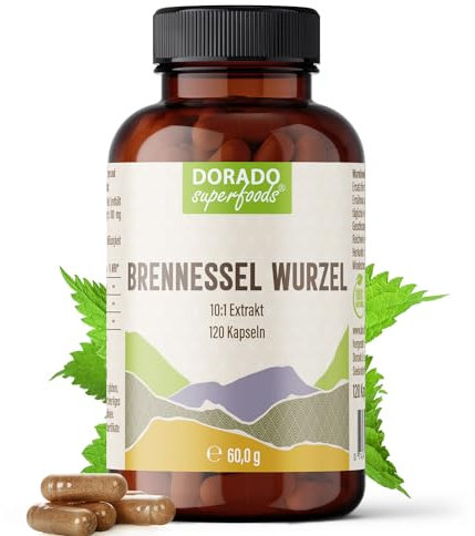 Brennnessel Wurzel Kapseln – 1.600 mg Extrakt täglich (10:1, entspricht 16.000 mg Rohwurzel) – 120 Stück (1-Monatsvorrat) – vegan & hochdosiert | Dorado Superfoods®