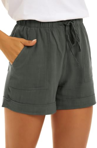 SMENG Womens Solid Colour Loose Casual Pants with Pockets Workout Drawstring Shorts Lounge for Summer Sage Green M