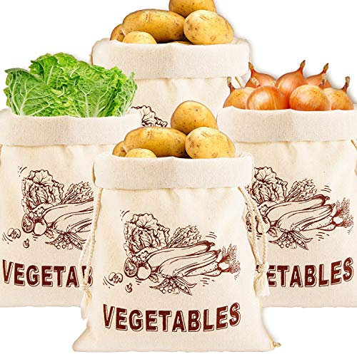 Whaline Lot de 4 sacs réutilisables en mousseline avec cordon de serrage pour le stockage des aliments et légumes, 25,4 x 38,1 cm