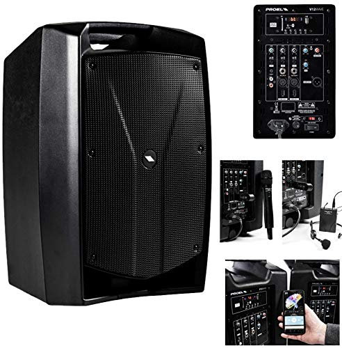 Proel V12WAVE - 600w Professional 2-Way Active Audio Monitor Speaker + 3-Channel Mixer and Media Player, Black
