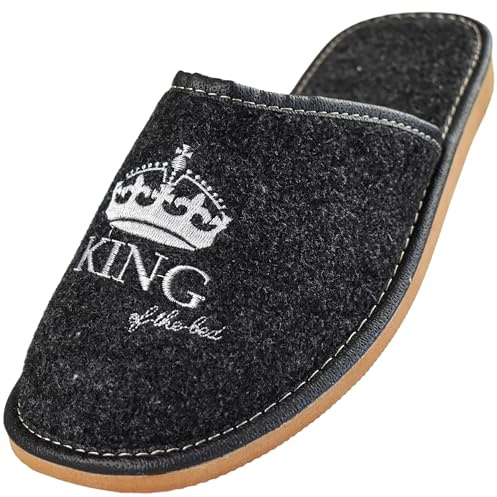 APREGGIO Pantoufles Homme Feutre – Chaussons Intérieur avec Broderie – Confortables – 41–46