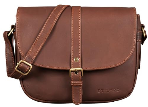 STILORD 'Leni' Damen Umhängetasche Leder kleine Handtasche Frauen Vintage zum Ausgehen Partytasche klassisch Abendtasche Freizeittasche Echtleder, Farbe:havanna - braun