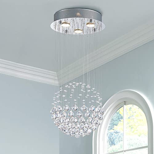 BESTIER Lampadario a goccia di pioggia rotondo di cristallo moderno illuminazione a incasso LED lampada a sospensione per sala da pranzo bagno camera da letto 3 lampadine GU10 richieste