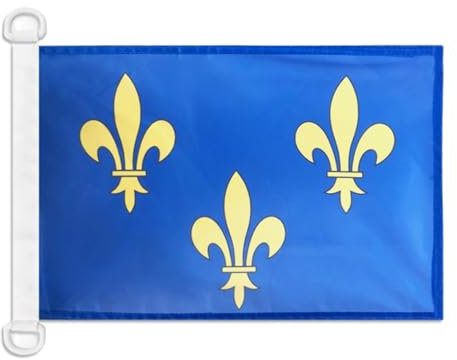 AZ FLAG - Drapeau 3 Fleur de Lys Bleu et Or - 45x30 cm - Pavillon Nautique Royaume De France Spécial Bateau Et Extérieur En Maille Bloquée Avec Anneaux Plastiques Intégrés - 30g