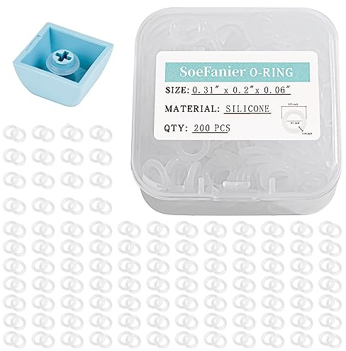 Budefull 200 st O-ringar tangentbordskåpor, klart gummi med plastförvaringslåda för Cherry Mx-tangenter, vit