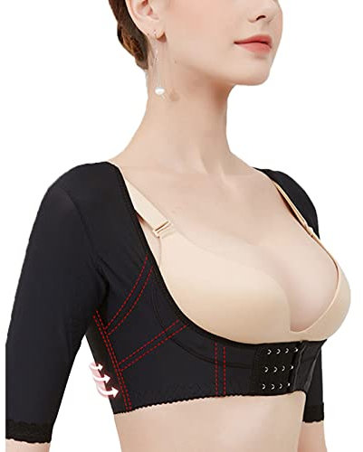 Shaper del Braccio Regolabile per Pettorale da Donna, Piastra per La Schiena A Manica Corta E Sollievo per Il Rinforzo del Torace,Black-XL