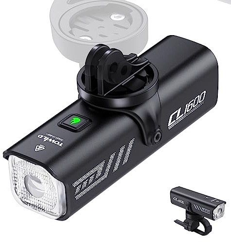 TOWILD CL1600 Luz Bicicleta Inteligentes, 1600 Lumen 5000mAh Luces Delantera Tipo C Recargable Faro de Bicicleta para MTB/Bicicleta de Carretera,12 Horas de Duración,5 Modos Luz de Ciclismo