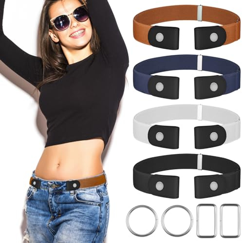 YinEpand 【4 Pcs】 No Buckle Stretch Belt for Women and Men Elastic Waist Belt Invisible Belts for Jeans Pants (4Pcs Set A, S-M:Waist Size 20''-35'')