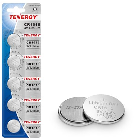 Tenergy CR1616 3V Lithium Cell Battery, for Keys, Handheld Game Console, Calulators, Accessories, 5 Count