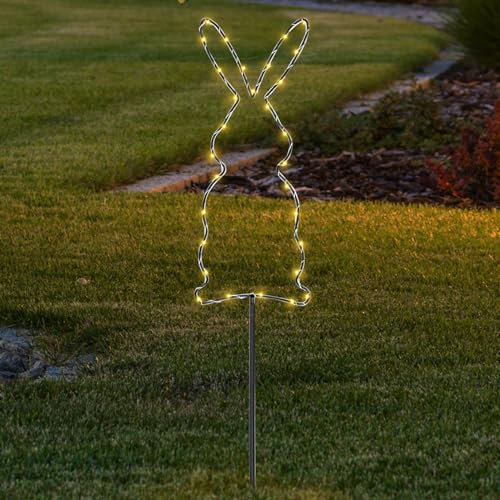 Blulu 1 Meter Hoch LED Ostern Gartenstecker Metall Osterhase Gartendeko Rost Osterdeko Osterhase Beleuchtung Außen Deko für Ostern Garten Draußen Innen Frühling Dekoration
