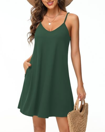 Tanmolo - Robe d'été courte pour femme avec bretelles spaghetti pour la plage et les loisirs, vert, XL