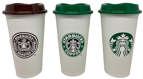 STARBUCKS Heritage Reusable Plastic Travel Cups Limited Edition Set of 3 Mug/Cup/Tumbler Grande Medium, 16oz 473mlhot Cups