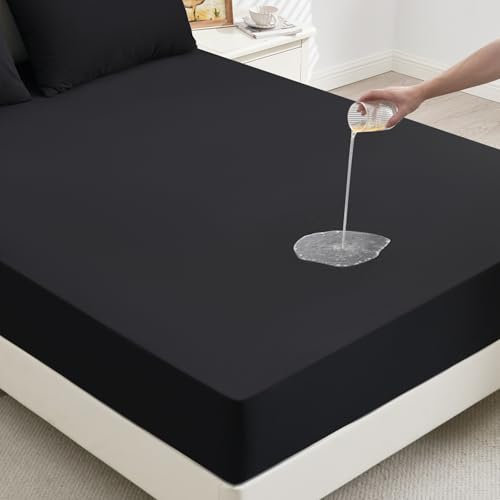 mafudoxi Matratzenschoner 140x200cm Wasserdicht, Spannbettlaken, Matratzenschutz Atmungsaktive, Matratzenauflage für Matratzen bis 30cm, Inkontinenzunterlage waschbar, Nässeschutz Bettlaken-Schwarz