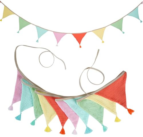 GXGM Bandierine colorate Bandierina per Cameretta dei Bambini,Ghirlanda per la Cameretta dei Bambini,Catena Gagliardetto Tessuto in Cotone Mussola per Ragazze e Ragazzi,Nappa Decorazione da Parete