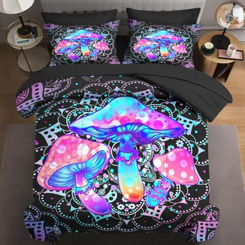 WeCozy Twin Comforter Set with Sheets, 5 Pieces Mushroom Hippie Bedding