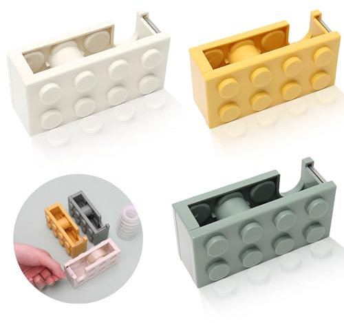 3 Stück Abroller Broller Kinder Klebeband Tischabroller in Form von Bausteinen Klebebandabroller Abroller Klein Geeignet für Büros,Schulen,Blumenläden(Gelb, Weiß, Grün)