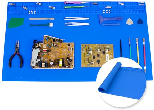 Très grand Tapis de soudure surdimensionné 70cm x 40cm, 932°F tapis de travail en Silicone résistant à la chaleur, grand tapis de réparation pour l’électronique téléphone portable réparation (Bleu)