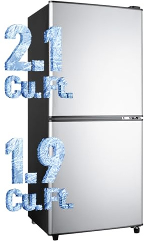 Anypro 4.0 Cu.Ft Fridge with Bottom Freezer, 2 Door Refrigerator with Drawer, 7 Level Temperatures and Adjustable Shelves for Bedroom, Dorm, Office, Apartment, Silver