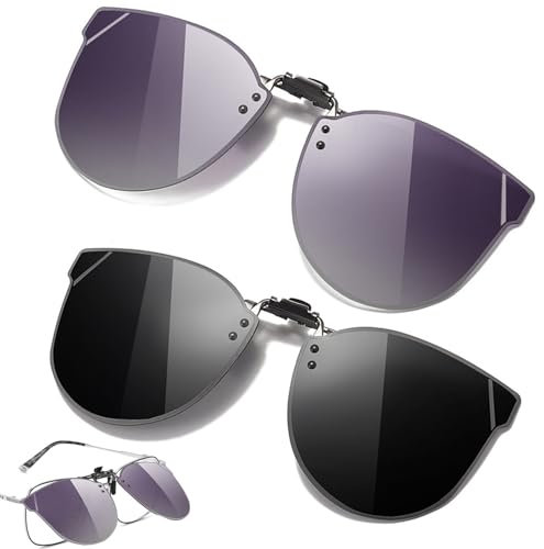 Dtoterul 2 Stück Sonnenbrille Clip, Polarisiert Clip Auf Sonnenbrillen, Sonnenbrillen Aufsatz Für Brillen, Polarisationsbrille Clip, Geeignet Für Damen Herren(Schwarz,Lila)