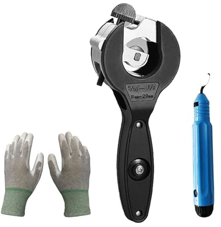 Ratchet pipe cutter 5/16-1-1/8| Compact 2-in-1 pipe cutter for narrow Spaces |PVC/Cu/plastic pipe cutter, equipped with ComfortGrip gloves + Pro deburring blade