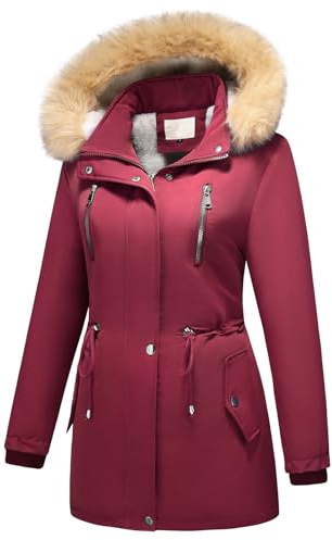 MODFUL Parka Veste en Duvet Polaire pour Femme avec Capuche Amovible Manteau d'Hiver Chaud Sherpa Vêtement d'Extérieur, Rouge, XXL