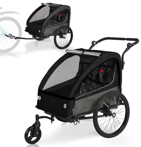 Fiximaster Remolque infantil 2 en 1 con suspensión para 1 – 2 niños, remolque plegable para bicicleta 2 niños, cochecito de bebé con gran espacio de almacenamiento, función de jogger, reflectores