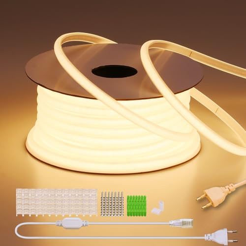 BENLUN AC 230V COB LED List Utomhus 30m 300W för Belysning Dekoration | 3000K Varmvit LED Strip Lights Outdoor IP65 CRI 90+ 220V Flexibel Klippbar för Vardagsrum, Sovrum, Gård, Trädgård, Hus