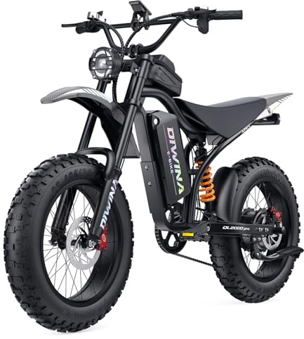 DIWINA Electric Bike for Adults-3000W Peak, 60V 32AH Battery, 40MPH 100 Miles Long Range Ebike, Fat Tire 20Inch, 7-Speed Hydraulic Brake, Electric Dirt Bike for Mountain Commuter (3000W Peak, Silver)