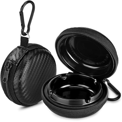 DESPOINA 2 Pièces Cendrier Portable, Cendrier de Poche Portable, Poche avec Couvercle et Porte-clés, Anti odeur pour Extérieur, Voyage et Camping (Rayures-2)