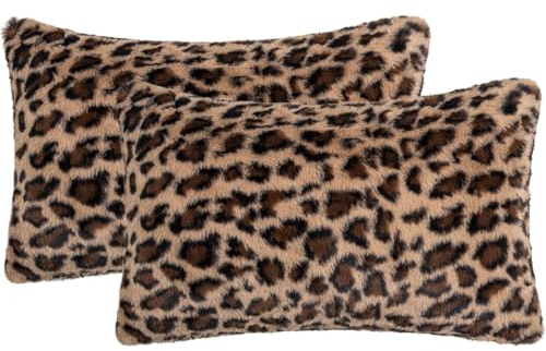 Muorruo Juego de 2 Fundas de cojín de Piel sintética con Estampado de Leopardo, 30 x 50 cm, Cojines Decorativos de Felpa Suave con diseño Animal para sofá, Cama y sillón, decoración Inspirada en