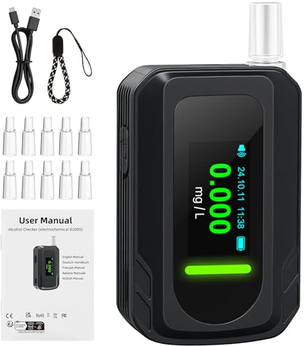 Meisihee Ethylotest Electronique - Alcootest avec capteur électrochimique et Commande à 1 Bouton, Ethylometre avec 10 Embouchures, Test Alcoolémie précis