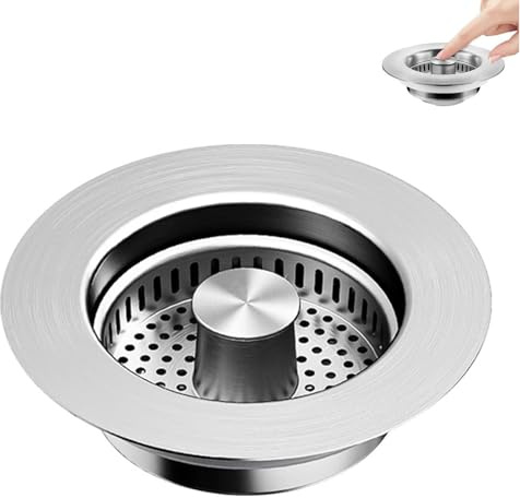 Sink Plug Strainer, 3 in 1 Kitchen Sink Drain Strainer Sinks Stopper, Stainless Steel Sinks Drain Strainers with Anti-Clogging Basket for Holes with Diameter of 75-87 mm and Depth > 37mm