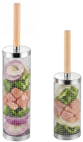 Griglia A Cestello, Cestino per Barbecue in Acciaio Inox con Manicoin Legno Rimovibile, Confezione Grande E Piccola, Manico in Legno, Adatto per Barbecue All’aperto E Come Regalo