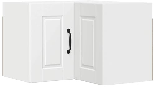 Heofavd Armario de pared de cocina de esquina blanco 57 x 57 x 40 cm, moderno armario colgante de madera con 2 puertas y 2 estantes, armario de cocina de esquina para ahorrar espacio para vajilla y